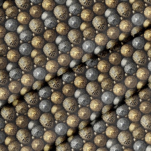 Stof, goudzilver bollenpatroon, 147 cm breed, polyester, verkocht per meter