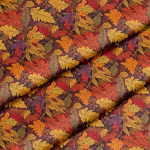Fabric, Autumn oak leaves pattern, 147 cm Wide, Polyester, Sold by the Meter