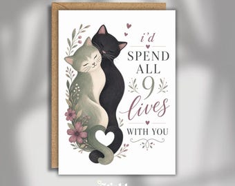 Carte de vœux féérique avec un chat : Je passerais neuf vies avec toi