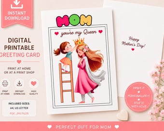 Tarjeta imprimible para el Día de la Madre / Tarjeta de felicitación para mamá / Versión para niña