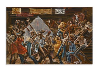 Ernie Barnes The Sugar Shack Canvas Print, African American Jazz Dance, Black Culture Vintage Painting,Retro Blues Music Club Artwork