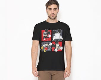 Mickey Mouse T-Shirt, Four Playful Poses Cartoon Art, Western Cartoon Tee, Unisex Cotton