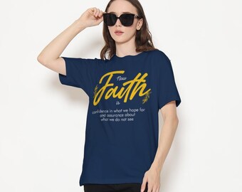 Faith Lettering T-Shirt, Yellow Leaves Script Text, Handwritten Graphic Tee, Unisex Cotton