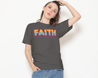Faith Typography T-Shirt, Bold Colorful Bubble Letters, Pop Art Tee, Unisex Cotton