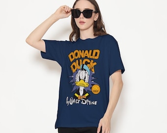 Donald Duck T-Shirt, Distressed Pop Art Face, Western Cartoon Tee, Unisex Cotton