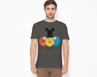 Mickey Mouse T-Shirt, Cartoon Gloves Holding Colorful Daisies, Pop-Art Graphic Tee, Unisex Cotton