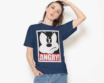 Angry Cartoon Animal Face Graphic Tee, Pop Art Style, Unisex Cotton Shirt