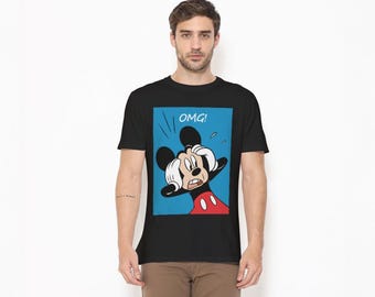 Mickey Mouse T-Shirt, OMG! Comic Style Close-Up, Western Cartoon Tee, Unisex Cotton