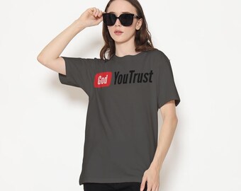 God YouTube Button T-Shirt, Red Stylized Subscribed Parody, Minimalist Graphic Tee, Unisex Cotton