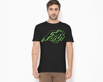 Faith Script T-Shirt, Bold Green Outlined Lettering, Modern Graphic Tee, Unisex Cotton