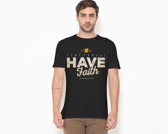 Inspirational Faith Typography T-Shirt, White Yellow Script, Bold Text Tee, Unisex Cotton