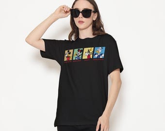Disney Cartoon Portraits T-Shirt, Color Block Classic Faces, Western Cartoon Tee, Unisex Cotton