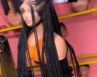 Volle Spitze drei Cousin geflochtene Cornrow Perücke