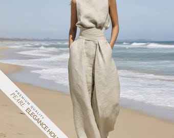 Ärmellose Hose aus Baumwolle und Leinen 2- Teiliges Set