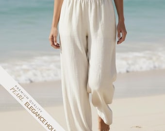 Cotton Straight Leg Pants, Summer Pants Loose Fit