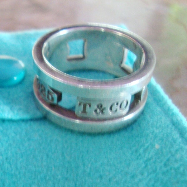 Authentic TIFFANY & CO 925 Sterling Silver 1837 ELEMENTS Collection Vintage Rare Band Ring Size 7 With Pouch!