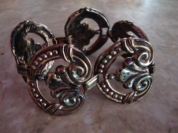 VINTAGE COPPER ORNATE Bold Pattern Linked Oxidize… - image 1