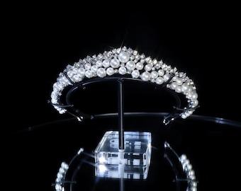 Pearl Crystal Bridal Tiara – Wedding Crown Headpiece