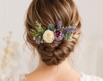 Floral Bridal Hair Comb, Lavender Boho Wedding Headpiece for Bride & Bridesmaids