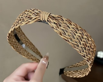 Straw Rattan Headband for Women – Bohemian Summer Hairband, Lightweight Vacation Hair Accessory