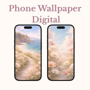 Set of 2 Floral Phone Wallpapers | Minimalist Flower iPhone Background, Light Aesthetic Lockscreen, Digital Download