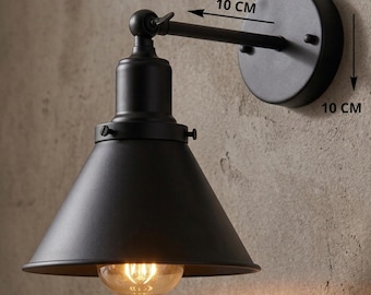 Applique da parete industriale in metallo nero opaco, lampada da comodino in stile nordico retrò.