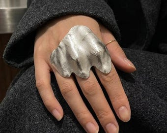 Abstract Jewelry-Chunky Silver Ring, Organic Liquid Metal Wavy Abstract, Contemporary Statement Jewelry