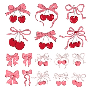 Paquete de archivos SVG Coquette Cherry Bow / 16 archivos de corte femeninos