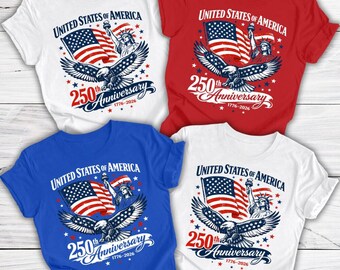 Camiseta familiar del 250 aniversario de Estados Unidos, camiseta de celebración de EE. UU., atuendo patriótico del 4 de julio de 2026.