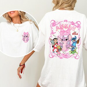 Coquette Bow Lilo and Stitch T-shirt, Disney Stitch Shirt, Magic Kingdom Shirt, Disneyland Shirt, Girly Women Disney Trip Comfort Colors image 1