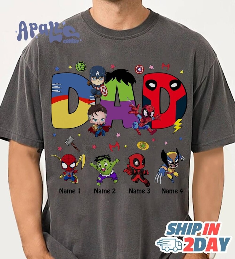 Custom Dad Mom Avengers Father's Day Shirt | Superhero Dad Shirt | Deadpool Hulk Spider Man Shirt | Gift For Dad Shirt afbeelding 4