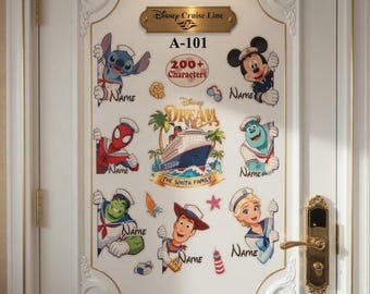 Imán de crucero familiar con más de 200 personajes, decoración personalizada para la puerta del primer crucero, recuerdo mágico de barco de vacaciones