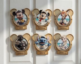 Juego de imanes personalizados para la puerta del crucero, decoraciones personalizadas para el camarote con personajes familiares, decoración para la puerta de vacaciones con nombre