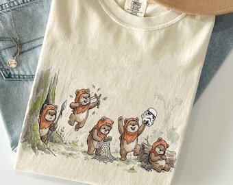 Comfort Colors Star Wars Ewok Emotions T-Shirt, Vintage Washed Cute Ewok Graphic Tee, Galaxy’s Edge Trip Shirt, Retro Sci-Fi Fan Tee