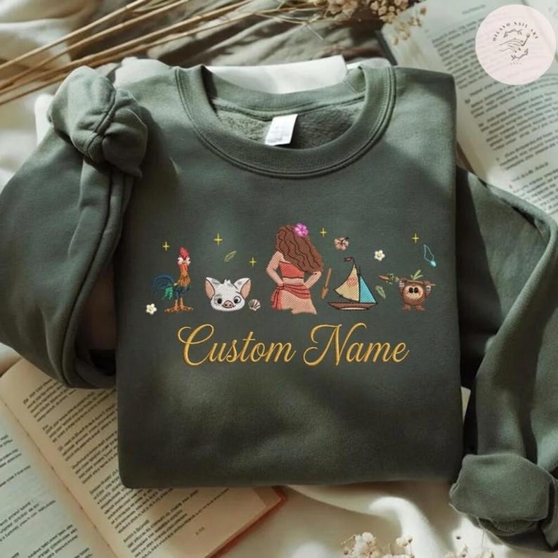 Custom Name EMBROIDERED Disney Princess Moana TShirt Sweatshirt Hoodie, I Am Moana Pua Pig Hei Hei Tee, Disney Girls Trip, Magic Kingdom image 3