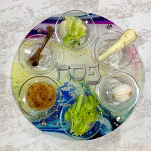Rainbow Acrylic Passover Seder Plate: Jewish Holiday Decor