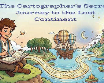 Multilingual Story Coloring Book: En-De-Fr-Tr, The Cartographer's Journey, 15 Adventure Pages, Instant Download, Fantasy World Map Art