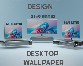 Set of 5 Fluent Design Wallpapers, 3D Abstract Desktop Backgrounds, Minimalist Mac Screen Art, Dark Mode PC Wallpaper, Digital Download