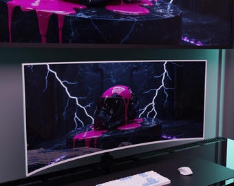 Set of 5 Dark Neon Throne Desktop Wallpapers, Pink Slime Cyberpunk Helmet PC Background, Gothic Gamer Ultrawide Monitor 4K Digital Download