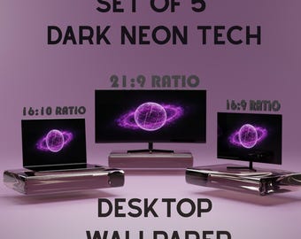 Dark Neon Tech Desktop Wallpaper Bundle, Geometric Wireframe PC Background, Sci-Fi Space Celestial Map, Cyberpunk Screensaver, 4K Download