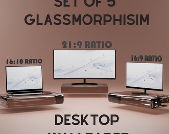 5 Glassmorphism Desktop Wallpapers, Fluent Design Mac Background, 3D Abstract Glass Art, Minimalist PC Screen Setup, Digital Download