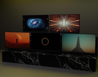 Set of 5 Retro Sci-Fi Wallpapers, Space Age Desktop Background, Cinematic Mac Screen Art, Minimalist PC Digital Download