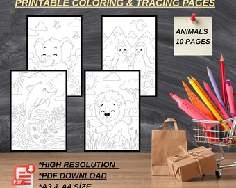 Jungle Animals Coloring Pages for Kids, Bold Tracing Pack (A4 A3) (Digital Download)