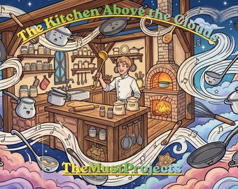 Kitchen Above the Clouds: Storytelling Coloring Book for Adults & Kids, 15 Cozy Food Sky Pages, Mindfulness Art, Multilingual PDF, Digital