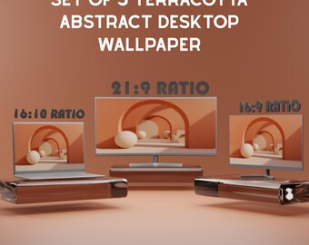 Terracotta Abstract Desktop Wallpaper Set of 5, Warm Earth Tone Minimalist PC Background, Boho Ach Ultrawide Monitor 4K Digital Download