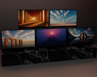 Set of 5 Surreal Architecture Wallpapers, Dreamscape Mac Background, Ancient Monument PC Screen Art, 4K Digital Download