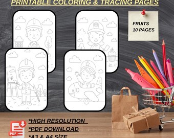 Dream Jobs Coloring Pages, Bold Easy Tracing Pack, Career Activity (PDF Download)