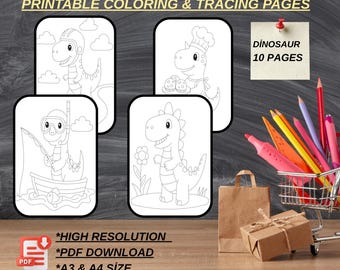 Dinosaur Coloring Pages for Kids, Bold Easy Tracing Pack (PDF Download)