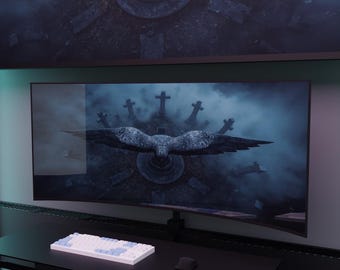 Gothic Angel Gamer Desktop Wallpaper Set of 5, Dark Cemetery Statue PC Background, Spooky Horror Ultrawide Monitor 4K Digital Download