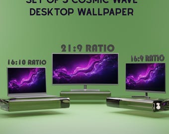 Cosmic Wave Desktop Wallpaper Set of 5, Dark Neon Crystal PC Background, Abstract Space Planet Ultrawide Monitor 4K HD Download